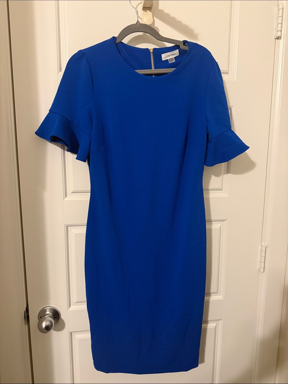 Calvin Klein Cobalt Blue Ruffle-Sleeve Sheath Dress